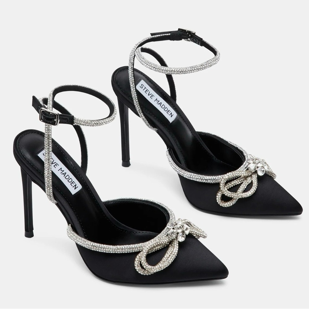 STEVE MADDEN, VIABLE RHINESTONE HEEL, BLACK/SILVER
